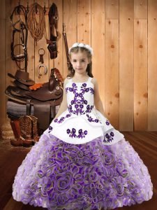 Multi-color Sleeveless Fabric With Rolling Flowers Lace Up Little Girls Pageant Dress for Sweet 16 and Quinceanera