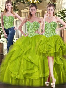 Sleeveless Organza Lace Up Quinceanera Dress for Military Ball and Sweet 16 and Quinceanera