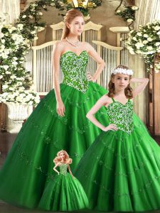 Fantastic Green Sleeveless Floor Length Beading Lace Up Quinceanera Gown