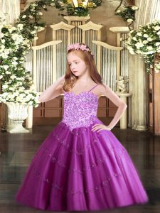 Glorious Floor Length Ball Gowns Sleeveless Fuchsia Kids Formal Wear Lace Up