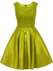 Scoop Sleeveless Bridesmaids Dress Mini Length Lace Olive Green Satin