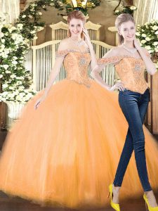 Floor Length Ball Gowns Sleeveless Orange Red Sweet 16 Dresses Lace Up
