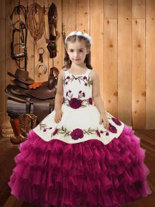 Ball Gowns Little Girl Pageant Gowns Fuchsia Straps Organza Sleeveless Floor Length Lace Up