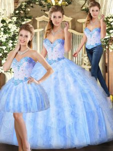 Chic Organza Sleeveless Floor Length Ball Gown Prom Dress and Beading and Ruffles