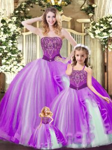 Multi-color Ball Gowns Strapless Sleeveless Organza Floor Length Lace Up Beading and Ruffles Sweet 16 Dresses