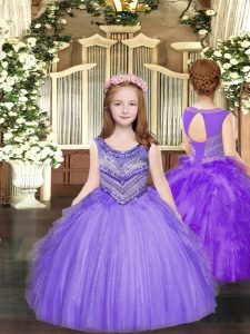 Custom Fit Lavender Sleeveless Beading and Ruffles Floor Length Little Girl Pageant Gowns