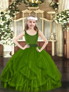 Latest Floor Length Ball Gowns Sleeveless Olive Green Glitz Pageant Dress Zipper
