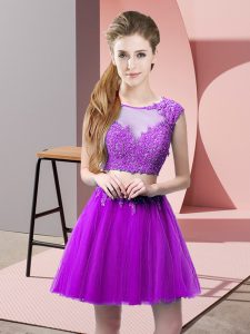 Eggplant Purple Two Pieces Appliques Dress for Prom Zipper Tulle Sleeveless Mini Length