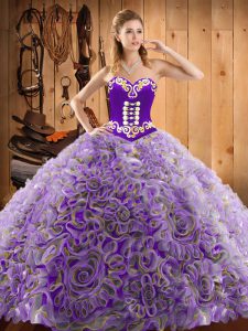 Great Embroidery Quinceanera Gowns Multi-color Lace Up Sleeveless With Train Sweep Train