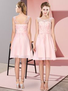 Glorious Baby Pink Empire Appliques Bridesmaid Dress Zipper Chiffon Sleeveless Knee Length