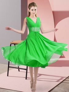 Discount Green V-neck Neckline Beading Bridesmaid Dresses Sleeveless Side Zipper