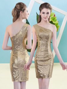 Dazzling Mini Length Gold Dress for Prom Sequined Sleeveless Sequins