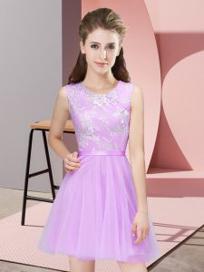 Sleeveless Mini Length Lace Side Zipper Quinceanera Dama Dress with Lilac