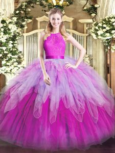 Perfect Multi-color Sleeveless Organza Zipper Quinceanera Gowns for Military Ball and Sweet 16 and Quinceanera