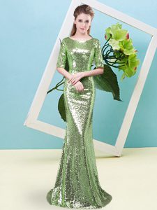 Glamorous Half Sleeves Sequined Floor Length Zipper Prom Evening Gown in with Sequins