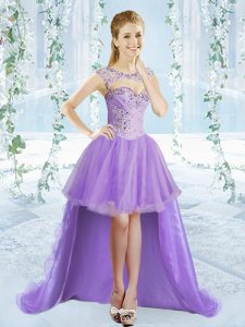 Lavender Scoop Lace Up Beading Prom Dresses Sleeveless