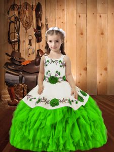 Floor Length Lace Up Kids Pageant Dress with Embroidery and Ruffles