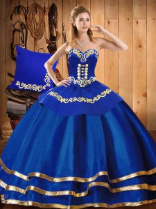 Satin and Tulle Sleeveless Floor Length 15 Quinceanera Dress and Embroidery