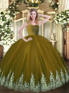 Olive Green Straps Neckline Beading and Appliques Sweet 16 Dress Sleeveless Zipper