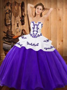 Luxury Embroidery Ball Gown Prom Dress Purple Lace Up Sleeveless Floor Length