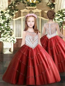 Enchanting Red Sleeveless Beading and Appliques Floor Length Pageant Dress