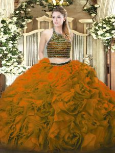 Super Halter Top Sleeveless Tulle 15th Birthday Dress Beading and Ruffles Lace Up