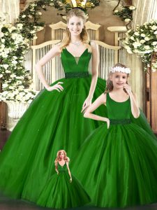 Green Sleeveless Floor Length Embroidery Zipper Ball Gown Prom Dress