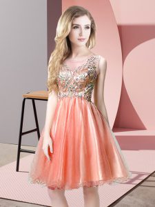 Scoop Sleeveless Zipper Prom Party Dress Peach Tulle