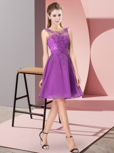 Spectacular Eggplant Purple Sleeveless Chiffon Zipper Dama Dress for Prom and Party and Wedding Party