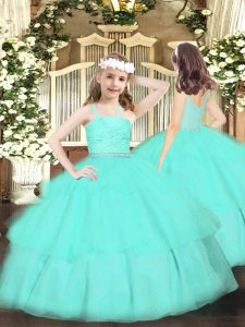 Straps Sleeveless Zipper Pageant Dress Womens Apple Green Organza
