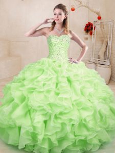 Pretty Floor Length Lace Up Vestidos de Quinceanera Yellow Green for Sweet 16 and Quinceanera with Beading and Ruffles