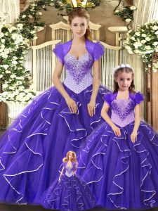 Floor Length Purple Quinceanera Gowns Scoop Sleeveless Lace Up