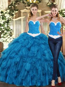 Adorable Sleeveless Lace Up Floor Length Ruffles Quinceanera Gowns