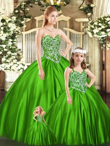 Vintage Sleeveless Floor Length Beading Lace Up 15th Birthday Dress with Green