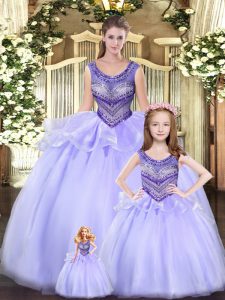 Floor Length Ball Gowns Sleeveless Lavender 15 Quinceanera Dress Lace Up