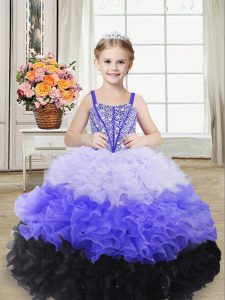 Multi-color Lace Up Little Girls Pageant Dress Wholesale Beading and Ruffles Sleeveless Floor Length
