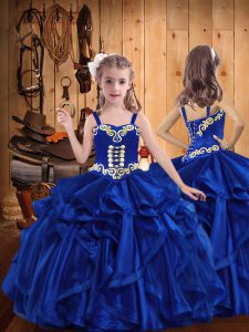 Nice Sleeveless Lace Up Floor Length Embroidery and Ruffles Pageant Gowns For Girls