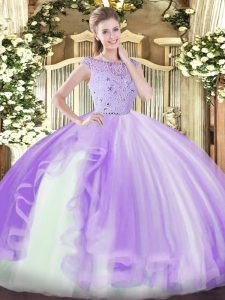 Fashionable Lavender Sleeveless Beading and Ruffles Floor Length Vestidos de Quinceanera