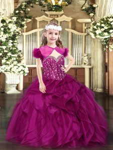 Floor Length Ball Gowns Sleeveless Fuchsia Little Girls Pageant Dress Wholesale Lace Up