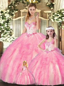 Vintage Sweetheart Sleeveless Organza Sweet 16 Dresses Beading and Ruffles Lace Up