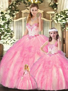 Vintage Sweetheart Sleeveless Organza Sweet 16 Dresses Beading and Ruffles Lace Up