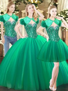 Dynamic Green Sweetheart Lace Up Beading Vestidos de Quinceanera Sleeveless