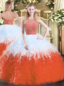 Artistic Multi-color Halter Top Zipper Beading and Ruffles Sweet 16 Dress Sleeveless