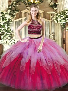 Designer Multi-color Sleeveless Beading and Ruffles Floor Length Quinceanera Dresses