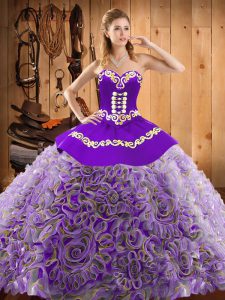 Edgy Multi-color Satin and Fabric With Rolling Flowers Lace Up Sweetheart Sleeveless With Train Quinceanera Dresses Sweep Train Embroidery