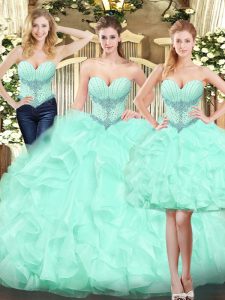 Apple Green Sleeveless Organza Lace Up Quinceanera Dress for Military Ball and Sweet 16 and Quinceanera