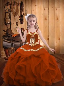 Organza Sleeveless Floor Length Pageant Gowns For Girls and Embroidery and Ruffles