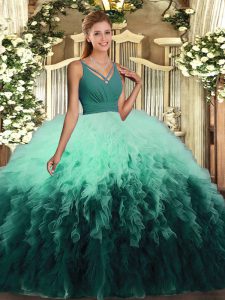Multi-color Backless 15 Quinceanera Dress Ruffles Sleeveless Floor Length