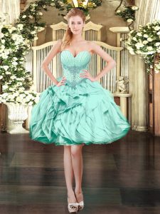Stunning Apple Green Ball Gowns Beading and Ruffles Lace Up Organza Sleeveless Mini Length