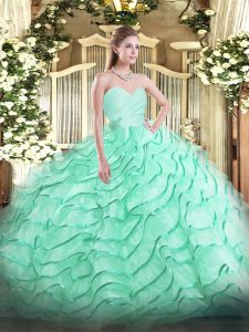 Perfect Apple Green Lace Up Sweetheart Beading and Ruffled Layers Sweet 16 Quinceanera Dress Organza Sleeveless Brush Train